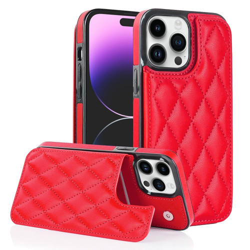 iPhone 14 Pro Max Double Buckle Rhombic PU Leather Phone Case - Red