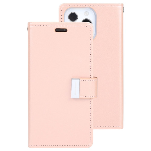 iPhone 14 Pro Max GOOSPERY RICH DIARY Crazy Horse Texture Leather Case  - Rose Gold