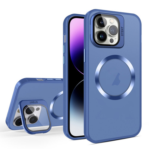 iPhone 14 Pro Max Skin Feel CD Texture MagSafe Lens Holder Phone Case - Royal Blue