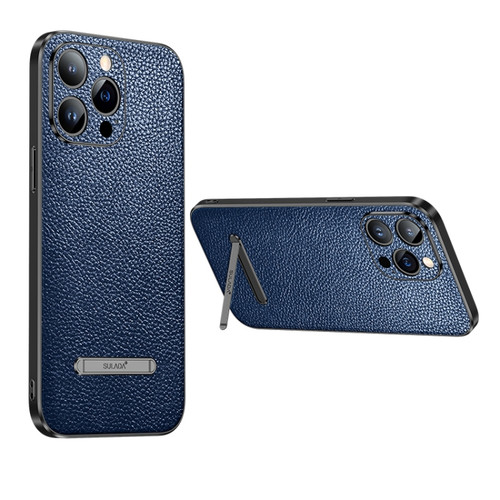 iPhone 14 Pro Max SULADA Invisible Bracket Leather Back Cover Phone Case - Blue