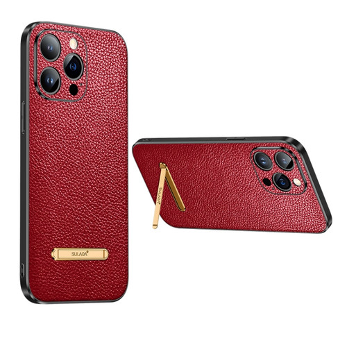 iPhone 14 Pro Max SULADA Invisible Bracket Leather Back Cover Phone Case - Red