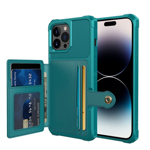 iPhone 14 Pro Max Magnetic Wallet Card Bag Leather Phone Case  - Cyan