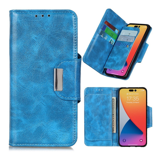 iPhone 14 Pro Max 6 Card Slots Leather Phone Case  - Blue