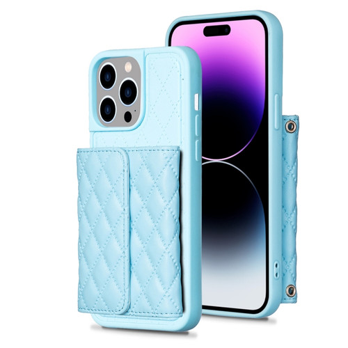 iPhone 14 Pro Max Horizontal Wallet Rhombic Leather Phone Case - Blue