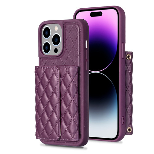 iPhone 14 Pro Max Horizontal Wallet Rhombic Leather Phone Case - Dark Purple