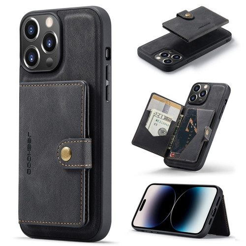 iPhone 14 Pro Max JEEHOOD Retro Magnetic Detachable Leather Phone Case  - Black