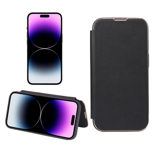 iPhone 14 Pro Max Plain Skin Shield Leather Phone Case - Black
