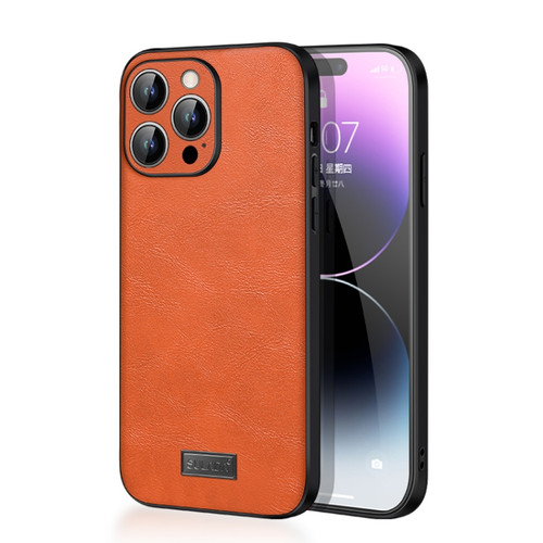 iPhone 14 Pro Max SULADA Shockproof TPU + Handmade Leather Phone Case - Orange