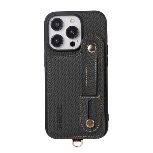 iPhone 14 Pro Max ABEEL Carbon Fiber RFID Card Holder Phone Case - Black