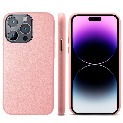 iPhone 14 Pro Max Lamb Grain PU Back Cover Phone Case - Pink