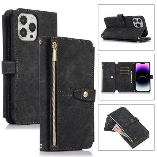 iPhone 14 Pro Max Dream 9-Card Wallet Zipper Bag Leather Phone Case - Black