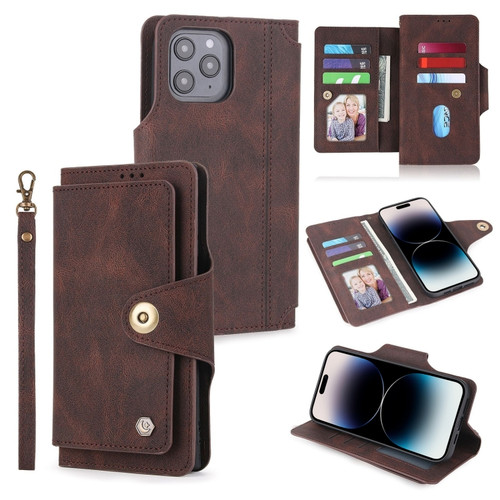 iPhone 14 Pro Max POLA 9 Card-slot Oil Side Leather Phone Case  - Brown