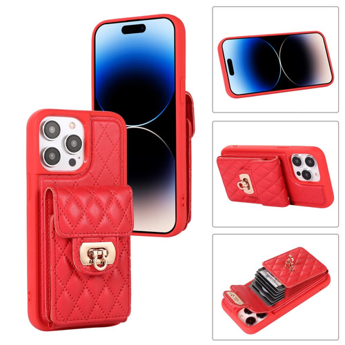 iPhone 14 Pro Max Card Slot Leather Phone Case - Red