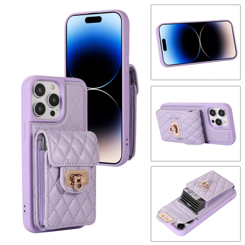 iPhone 14 Pro Max Card Slot Leather Phone Case - Purple