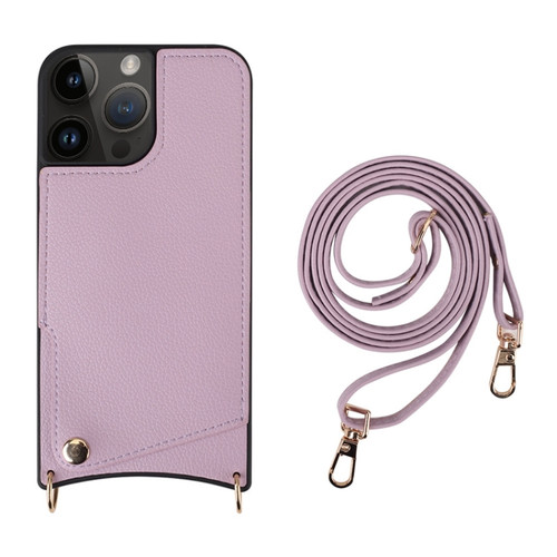 iPhone 14 Pro Max Fish Tail Card Slot PU + TPU Phone Case with Long Lanyard - Purple
