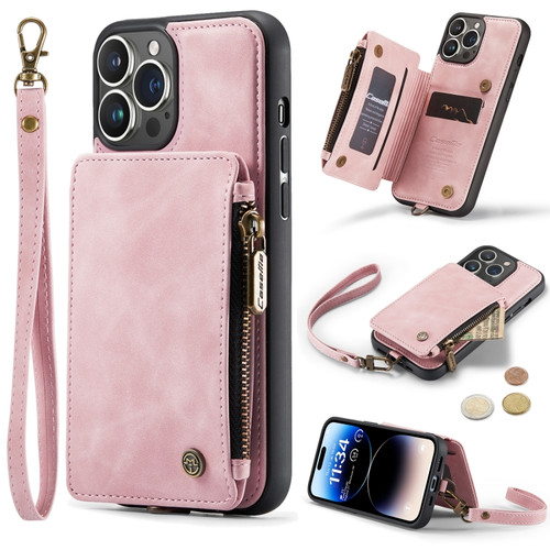 iPhone 14 Pro Max CaseMe C20 Multifunctional Leather Phone Case - Pink