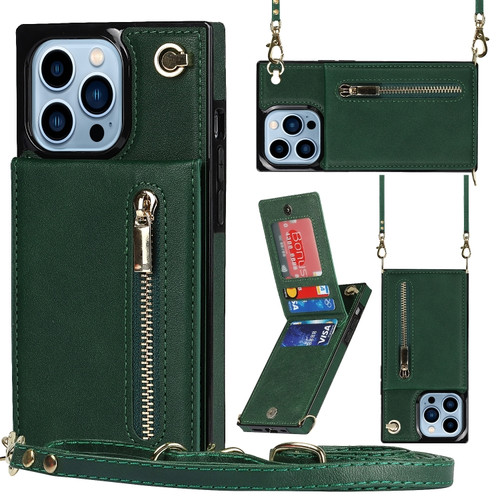 iPhone 14 Pro Max Cross-body Zipper Square Phone Case with Holder  - Green
