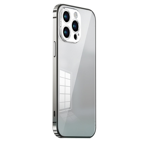 iPhone 14 Pro Max Stainless Steel Frame Transparent TPU Phone Case - Silver