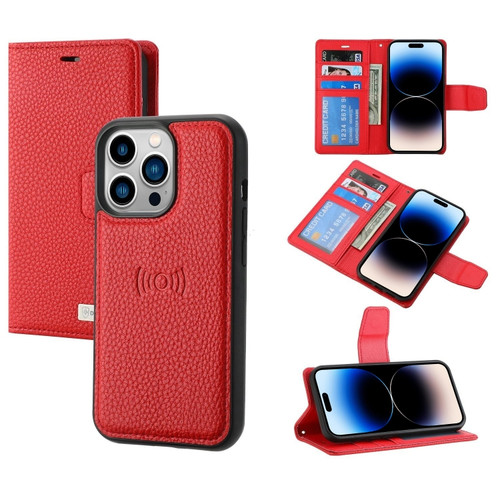 iPhone 14 Pro Max Magnetic Detachable Leather Phone Case  - Red