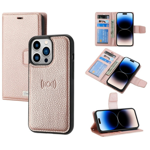iPhone 14 Pro Max Magnetic Detachable Leather Phone Case  - Rose Gold