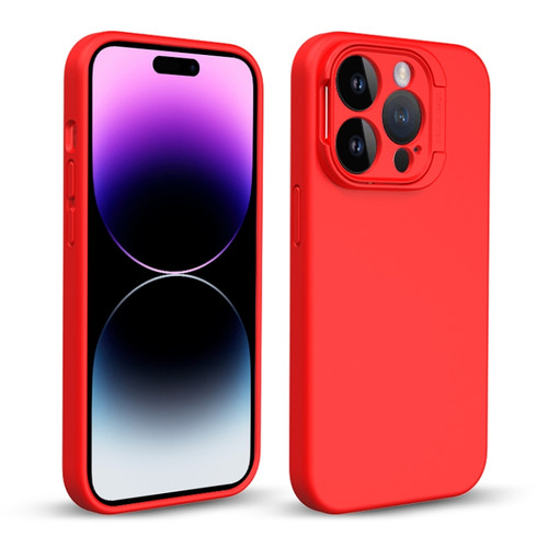iPhone 14 Pro Max Liquid Silicone Lens Holder Phone Case - Red