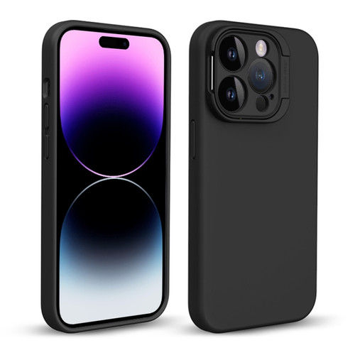 iPhone 14 Pro Max Liquid Silicone Lens Holder Phone Case - Black