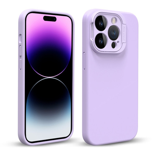 iPhone 14 Pro Max Liquid Silicone Lens Holder Phone Case - Purple