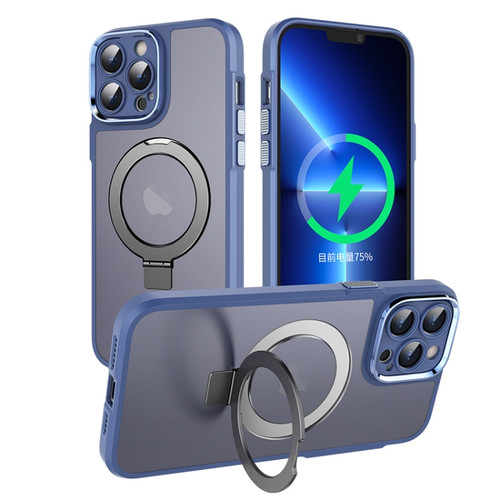 iPhone 14 Pro Max MagSafe Magnetic Metal Holder Phone Case - Blue