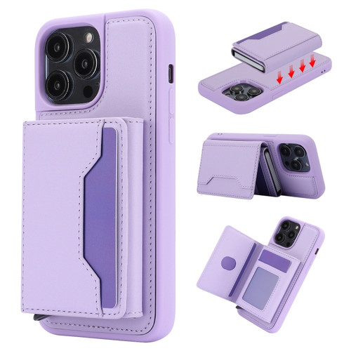 iPhone 14 Pro Max RFID Anti-theft Detachable Card Bag Leather Phone Case - Purple