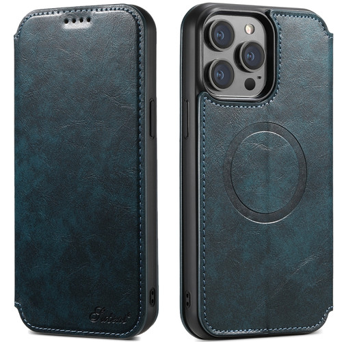 iPhone 14 Pro Max Suteni J05 Leather Magnetic Magsafe Phone Case - Blue