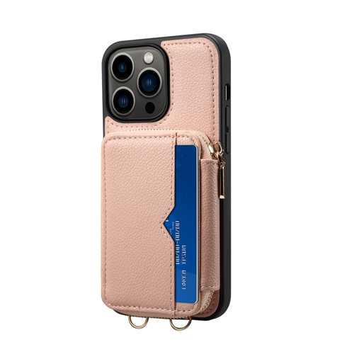 iPhone 14 Pro Max Zipper Card Slot Phone Case - Pink