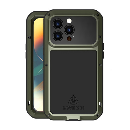 iPhone 14 Pro Max LOVE MEI Metal Shockproof Life Waterproof Dustproof Phone Case - Army Green