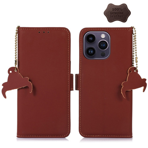 iPhone 14 Pro Max Genuine Leather Magnetic RFID Leather Phone Case - Coffee