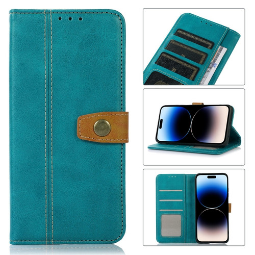 iPhone 14 Pro Stitching Thread Calf Texture Leather Phone Case - Light Green