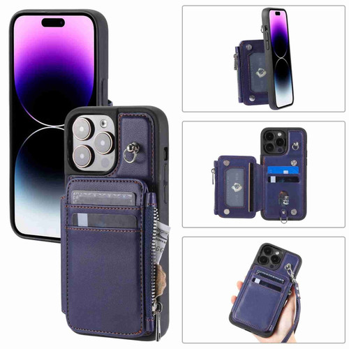 iPhone 14 Pro Zipper Card Slots RFID Phone Case - Blue