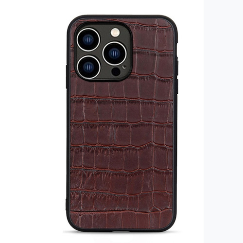 iPhone 14 Pro Crocodile Texture Genuine Leather Phone Case  - Brown