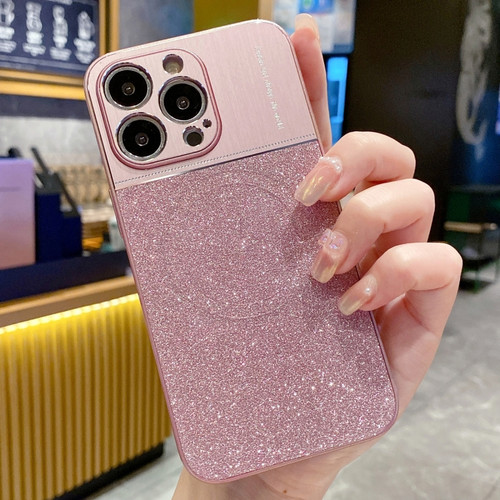 iPhone 14 Pro Magsafe Magnetic Metallic Glitter Powder Shockproof Phone Case - Pink