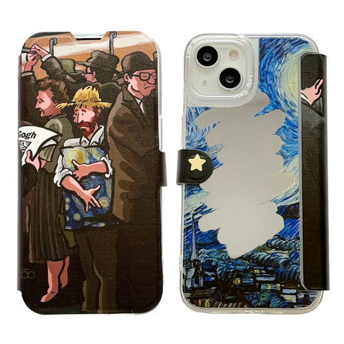 iPhone 14 Pro Oil Painting Pattern Mirror Leather Phone Case - Subway