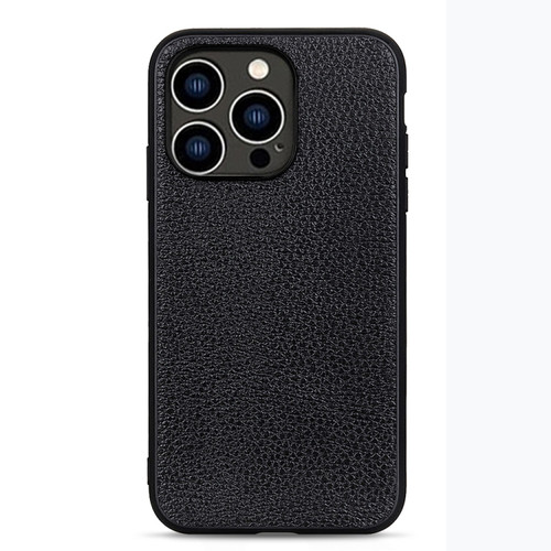 iPhone 14 Pro Litchi Texture Genuine Leather Phone Case  - Black