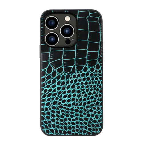 iPhone 14 Pro Crocodile Top Layer Cowhide Leather Case  - Cyan Blue