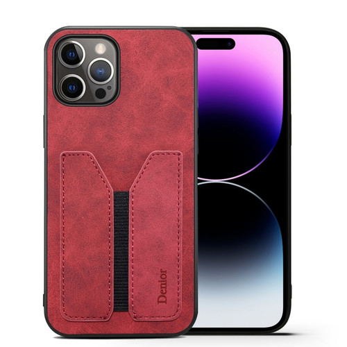 iPhone 14 Pro Denior DV Elastic Card PU Back Cover Phone Case - Red