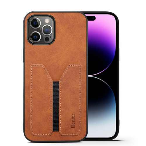 iPhone 14 Pro Denior DV Elastic Card PU Back Cover Phone Case - Brown