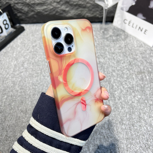 iPhone 14 Pro MagSafe Magnetic Watercolor TPU Phone Case - Orange White