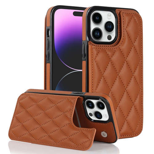 iPhone 14 Pro Double Buckle Rhombic PU Leather Phone Case - Brown