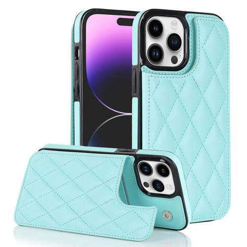 iPhone 14 Pro Double Buckle Rhombic PU Leather Phone Case - Blue