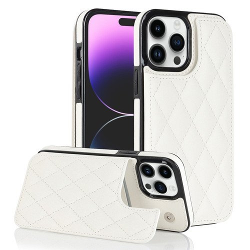 iPhone 14 Pro Double Buckle Rhombic PU Leather Phone Case - White