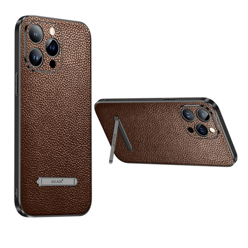 iPhone 14 Pro SULADA Invisible Bracket Leather Back Cover Phone Case - Brown