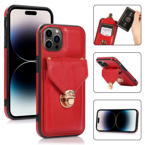 iPhone 14 Pro Card Slot Lanyard Phone Case - Red