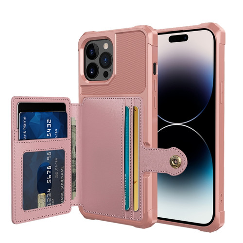 iPhone 14 Pro Magnetic Wallet Card Bag Leather Phone Case - Rose Gold