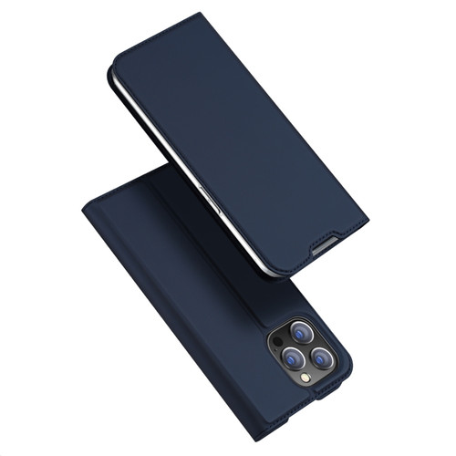 iPhone 14 Pro DUX DUCIS Skin Pro Series Shockproof Horizontal Flip Leather Phone Case - Dark Blue
